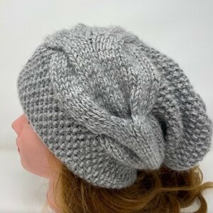 Cashmere Hat Gray Hand Knit Beanie, Warm Beret  Women's Winter Accessories